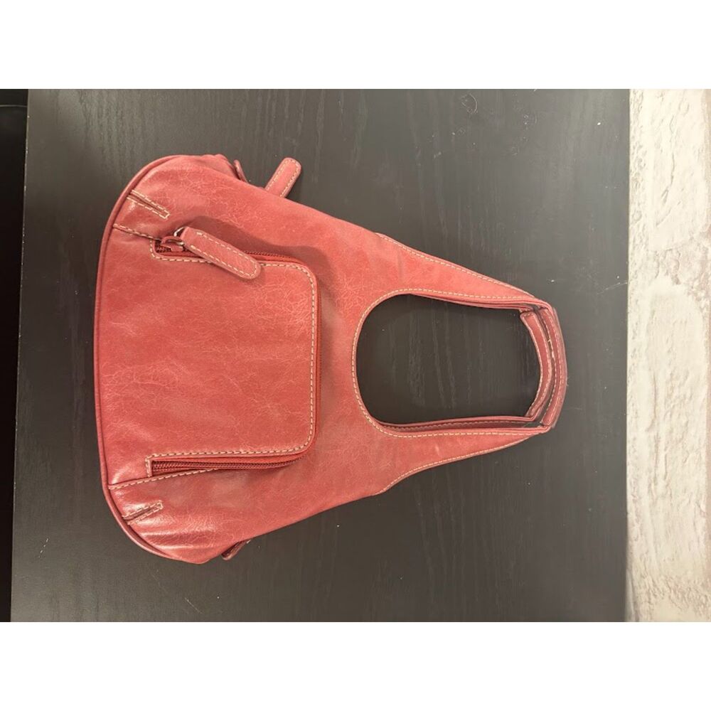 NIne West y2k Mini Bag Red "D" Monogram initial Faux Leather Burgundy Crescent - Picture 3 of 8